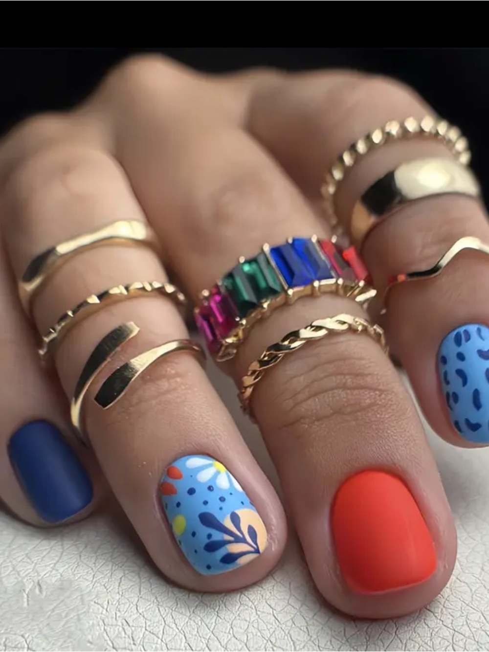 Blue & Orange Patterned Press-On Nails - Unbranded